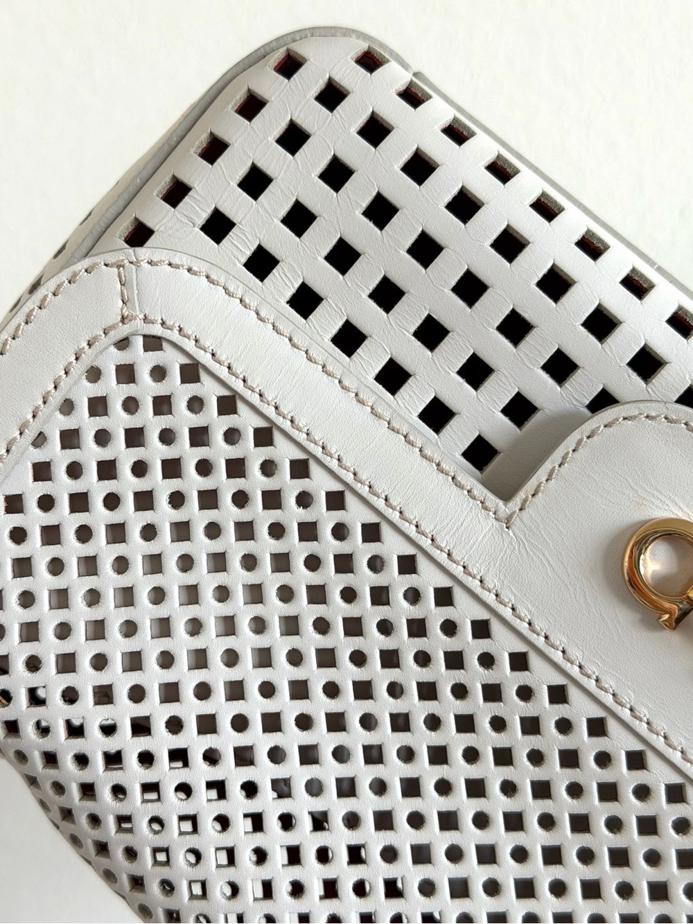 Salvatore Ferragamo Gancini Perforated Leather Chain Shoulder Bag - Picture 13 of 15
